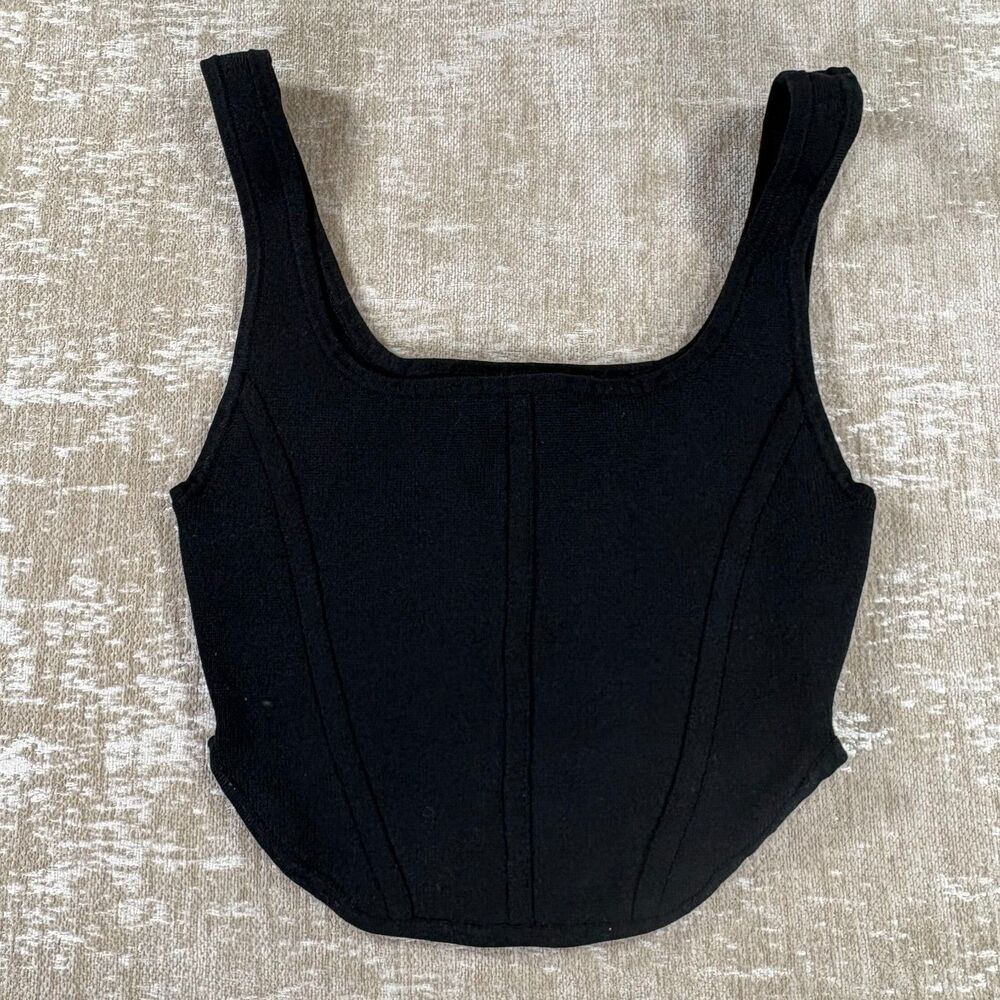 Aritzia Babaton Sculpt Knit Bustier Tank Crop Top Black - Size S
